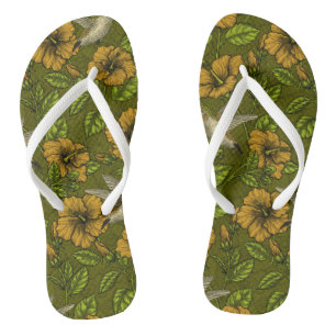 Night tropical garden yellow and green jandals