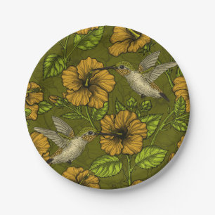 Night tropical garden yellow and green paper plate
