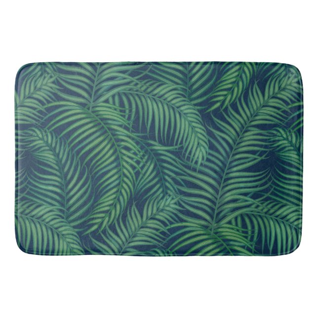 Night tropical palm leaves bath mat (Front)