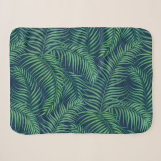 Night tropical palm leaves sherpa blanket (Front (Horizontal))