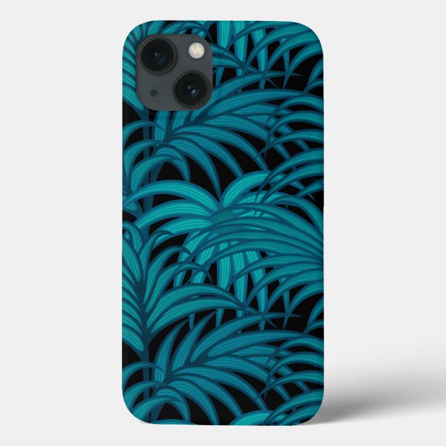 Night Tropical Teal Palm Leaves Case-Mate iPhone Case (Back)