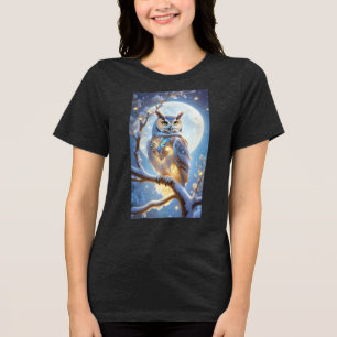 Night Vibes owl print black T-Shirt Tri-Blend Shirt