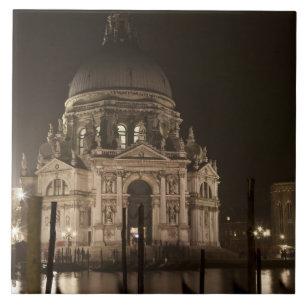 Night view across water of San Giorgio Maggiore Tile