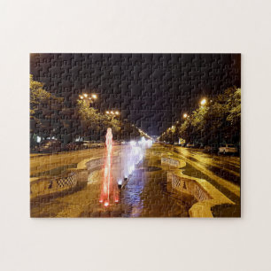 Night view at colourful fountain in Bucharest Jigsaw Puzzle