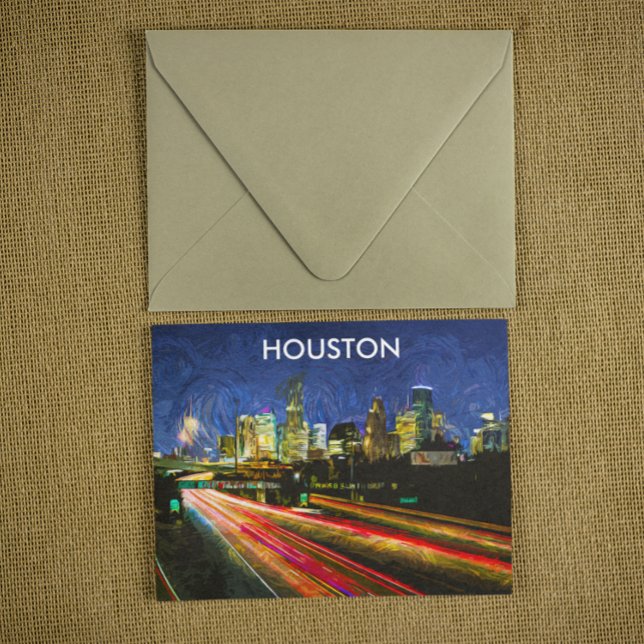 Night View Houston Texas Vintage Retro Travel  Postcard (houston at night cityscape postcard)