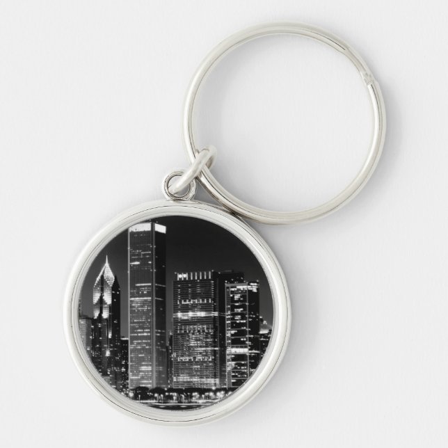 Night view of Chicago's famous cityscape Key Ring (Front)