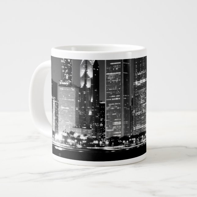 Night view of Chicago's famous cityscape Large Coffee Mug (Front Left)