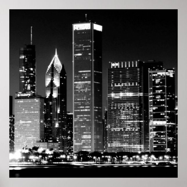 Night view of Chicago's famous cityscape Poster (Front)