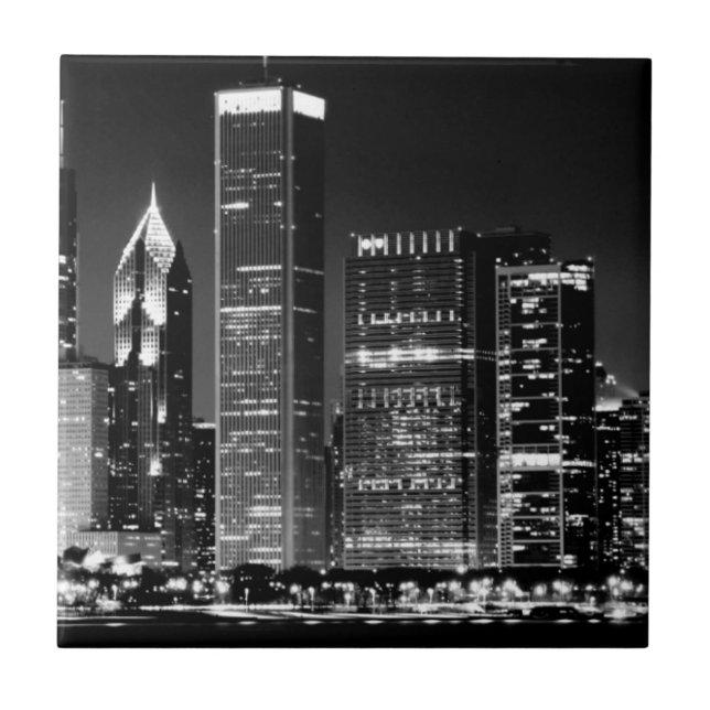 Night view of Chicago's famous cityscape Tile (Front)