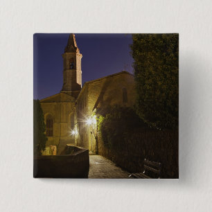 Night view of church at dusk, Pienza, Italy 15 Cm Square Badge