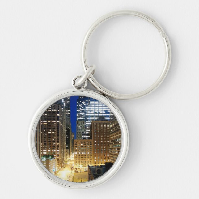 Night view of cityscape of Chicago Key Ring (Front)