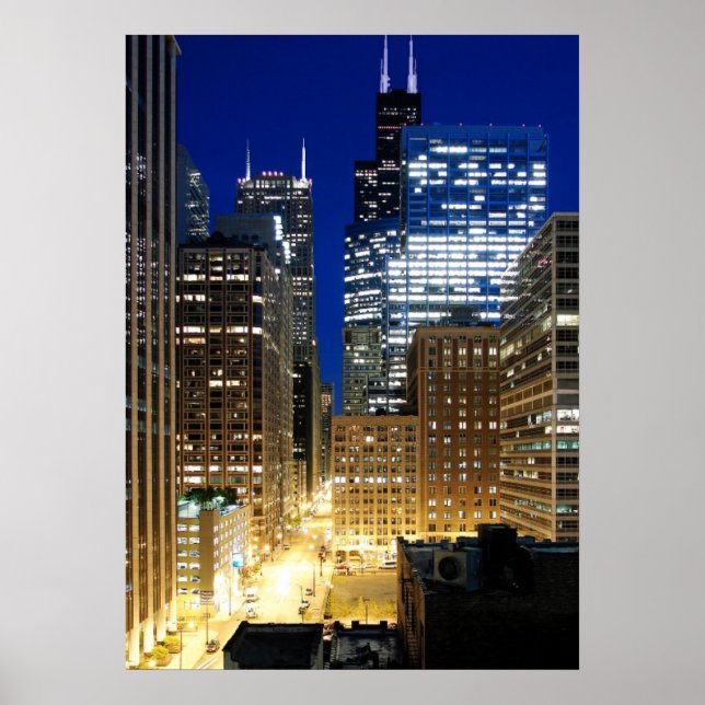Night view of cityscape of Chicago Poster (Front)