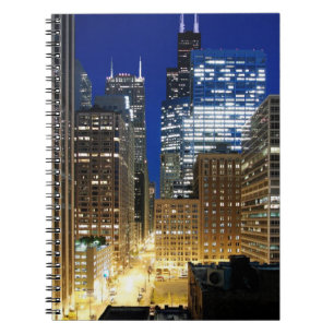 Night view of cityscape of Chicago Spiral Notebook
