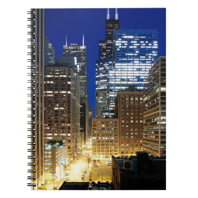 Night view of cityscape of Chicago Spiral Notebook (Front)