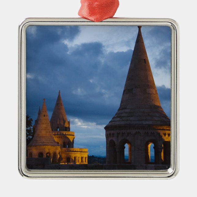 Night view of Fisherman's Bastion, Castle Hil Metal Tree Decoration (Front)