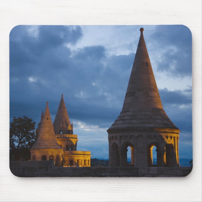Night view of Fisherman's Bastion, Castle Hil Mouse Pad (Front)