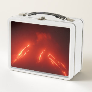 Night view of lava flows on slope of volcano metal lunch box