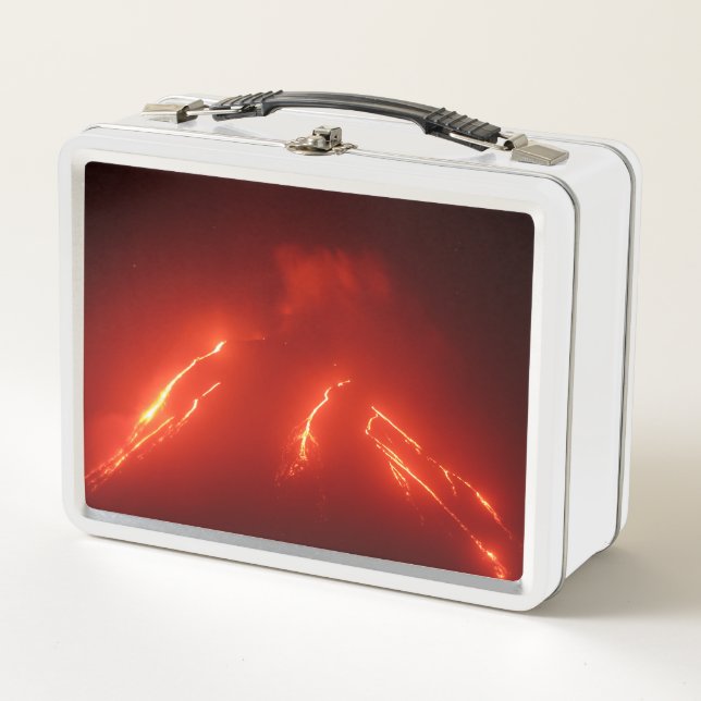 Night view of lava flows on slope of volcano metal lunch box (Front)