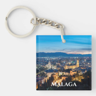 Night view of Malaga Cathedral in Malaga, Spain Key Ring
