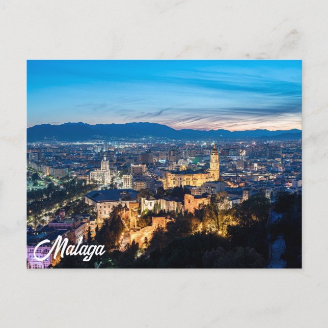 Night view of Malaga Cathedral in Malaga, Spain Postcard (Front)