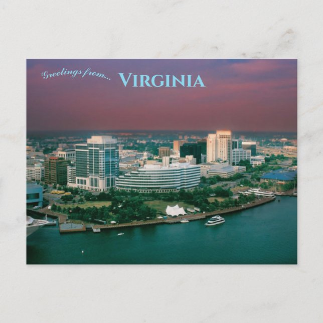Night View of Norfolk Virginia Harbour Postcard (Front)