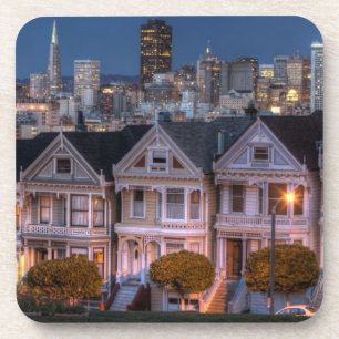 Night view of 'painted ladies' houses coaster