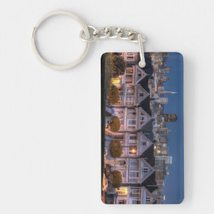 Night view of 'painted ladies'  houses key ring