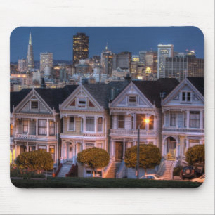 Night view of 'painted ladies' houses mouse pad
