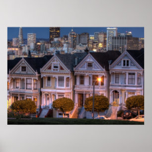 Night view of 'painted ladies'  houses poster