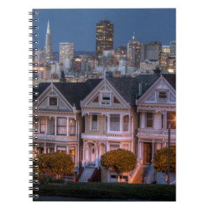 Night view of 'painted ladies' houses spiral notebook