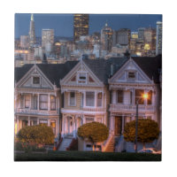 Night view of 'painted ladies'  houses