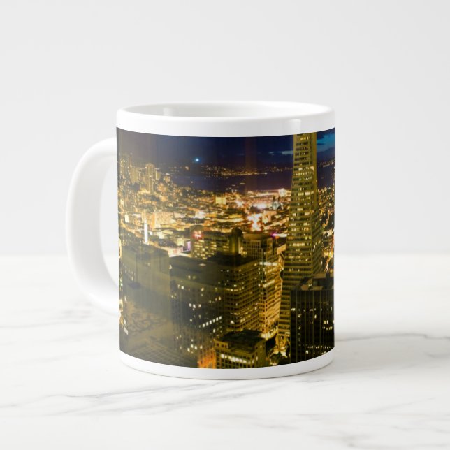 Night view of San Francisco. Large Coffee Mug (Front Left)