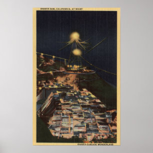 Night View of Shasta Dam Poster