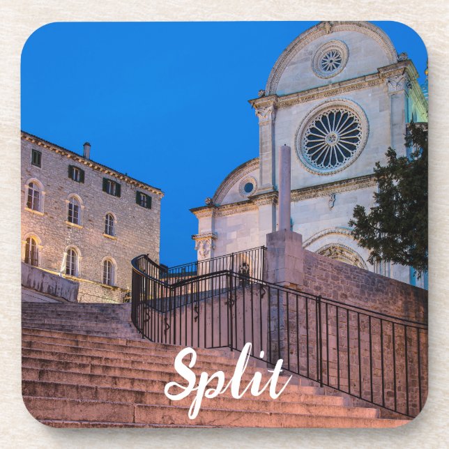 Night view of stairs and church in Split, Croatia Coaster (Front)