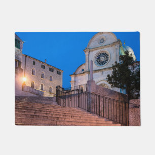 Night view of stairs and church in Split, Croatia Doormat