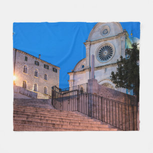 Night view of stairs and church in Split, Croatia Fleece Blanket