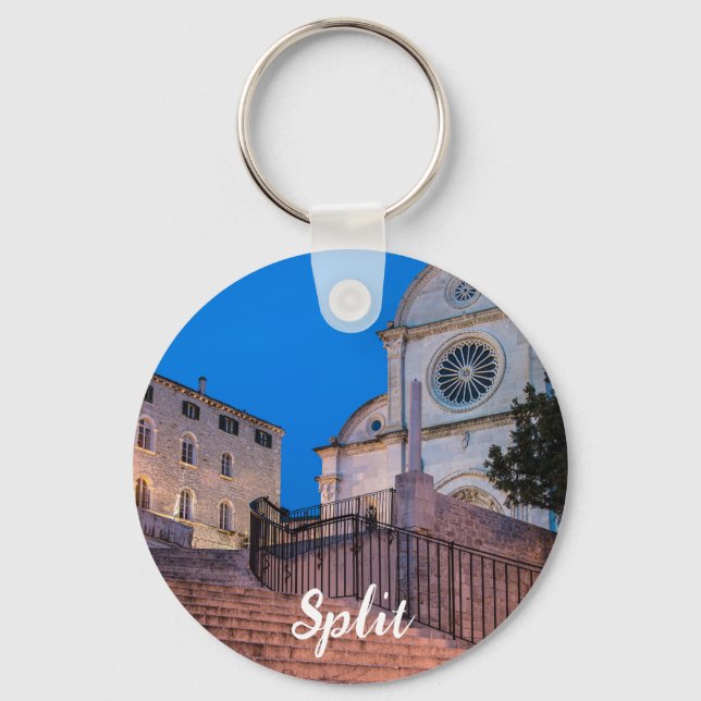Night view of stairs and church in Split, Croatia Key Ring (Front)
