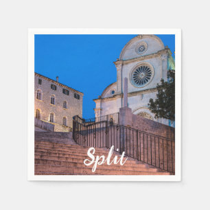Night view of stairs and church in Split, Croatia Napkin