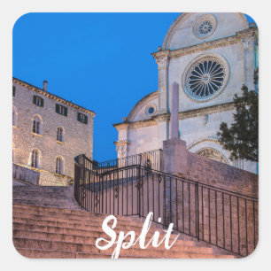 Night view of stairs and church in Split, Croatia Square Sticker