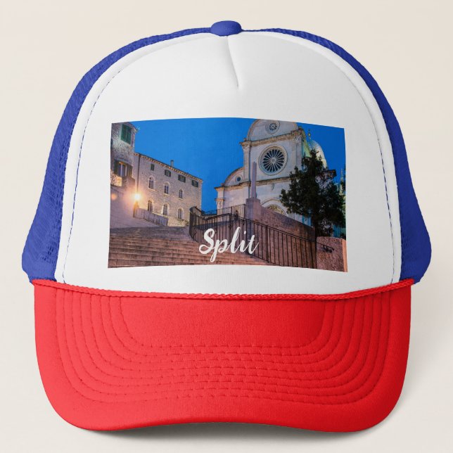 Night view of stairs and church in Split, Croatia Trucker Hat (Front)