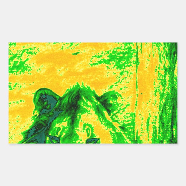 Night Vision Lion Art Fluorescent Print Rectangular Sticker (Front)