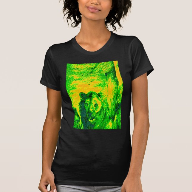 Night Vision Lion Art Fluorescent Print T-Shirt (Front)