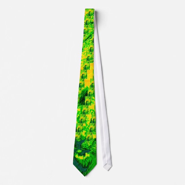Night Vision Lion Art Fluorescent Print Tie (Front)