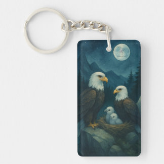 Night Watch - Eagle family under the stars Key Ring