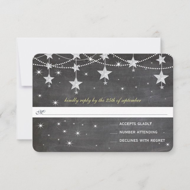 Night Wedding Chalkboard Under the Stars RSVP Card (Front)