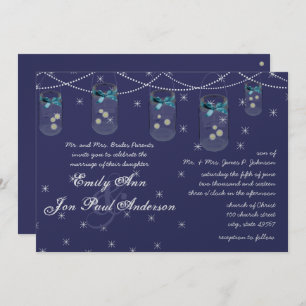 Night Wedding Navy Aqua Yellow Flower Mason Jar Invitation