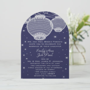 Night Wedding Navy & Silver Lanterns Stars Garland Invitation