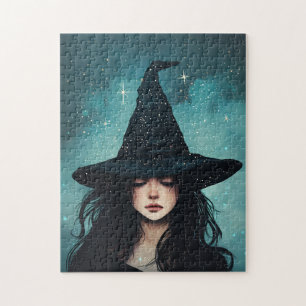 Night Witch Starry Night Illustration Jigsaw Puzzle