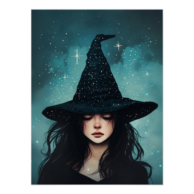 Night Witch Whimsical Halloween Poster (Front)