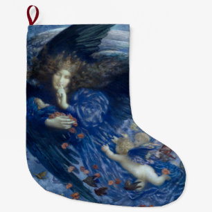 Night with her Train of Stars (Angel with Cherubs) Large Christmas Stocking